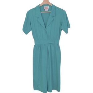 VINTAGE | Maggy London Petites Jeannene Booher 100% Silk Shirt Dress Kelly Green